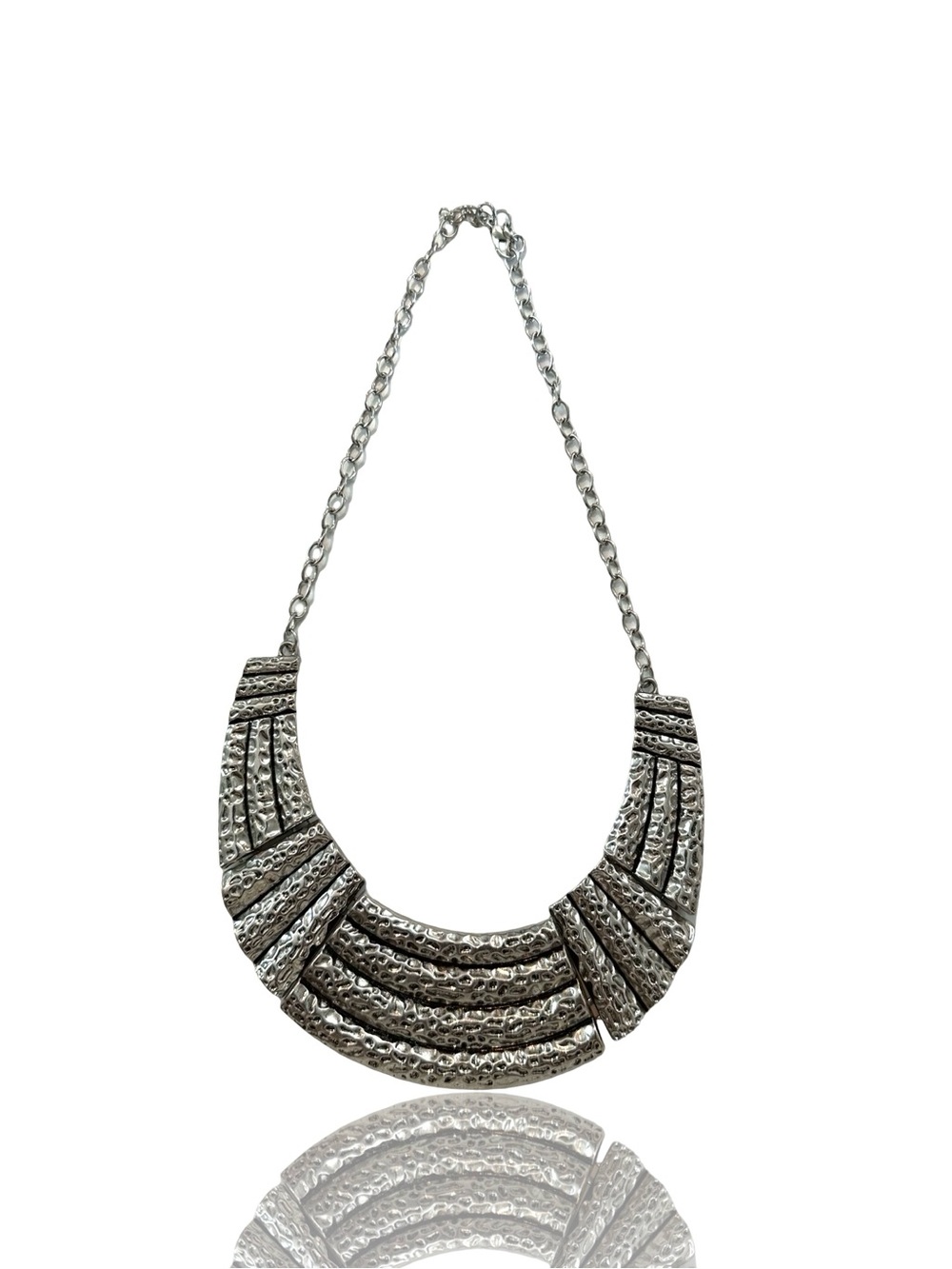 (2 for $30) VTG Silver Textured Statement Bib Necklace